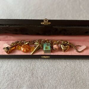 Juicy Couture Vintage Gold Charm Bracelet with Colorful Charms and Original Box